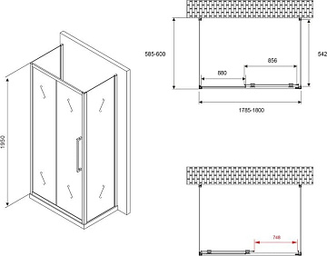 Душевой уголок Abber Schwarzer Diamant AG30180BH-S60B-S60B 180x60, профиль черный, стекло прозрачное