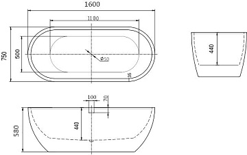 Акриловая ванна Art&Max 160x75 см, AM-218-1600-750