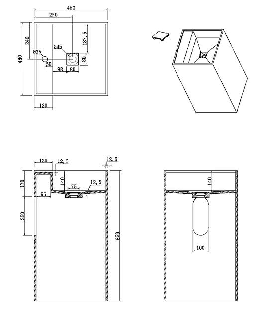 Раковина Boheme Cube 802-MW Corian 48х48х85 Matt white, напольная Sancos — Оригинал