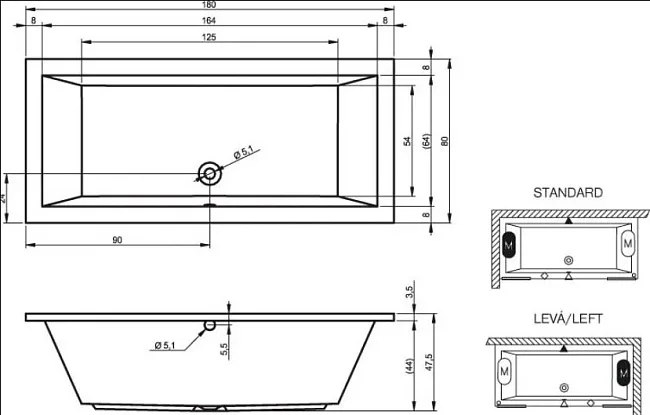 Акриловая ванна Riho Lusso B036001005 без опоры 180x80 см, встраиваемая, белая Sancos — Оригинал