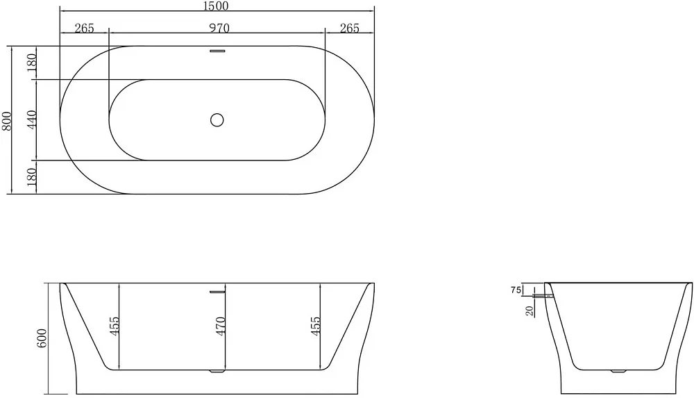 Акриловая ванна BelBagno BB405-1500-800 без опоры 150x80 см, отдельностоящая, белая, овальная, со сл Sancos — официальный сайт