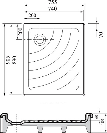 Поддон для душа Ravak Kaskada Aneta EX 75x90 под облицовку