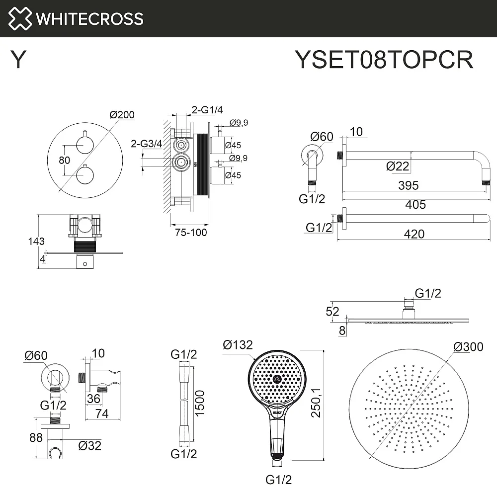 Душевой комплект WHITECROSS Y YSET08TOPCR, С ВНУТРЕННЕЙ ЧАСТЬЮ, хром Sancos — официальный сайт