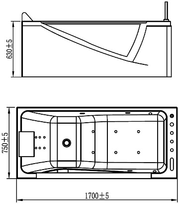 Акриловая ванна Orans 170x75 см, правая, 65108R0