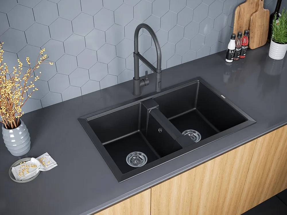 Мойка кухонная Paulmark Tandem 80/2PM238150-BLM черный металлик Sancos — официальный сайт