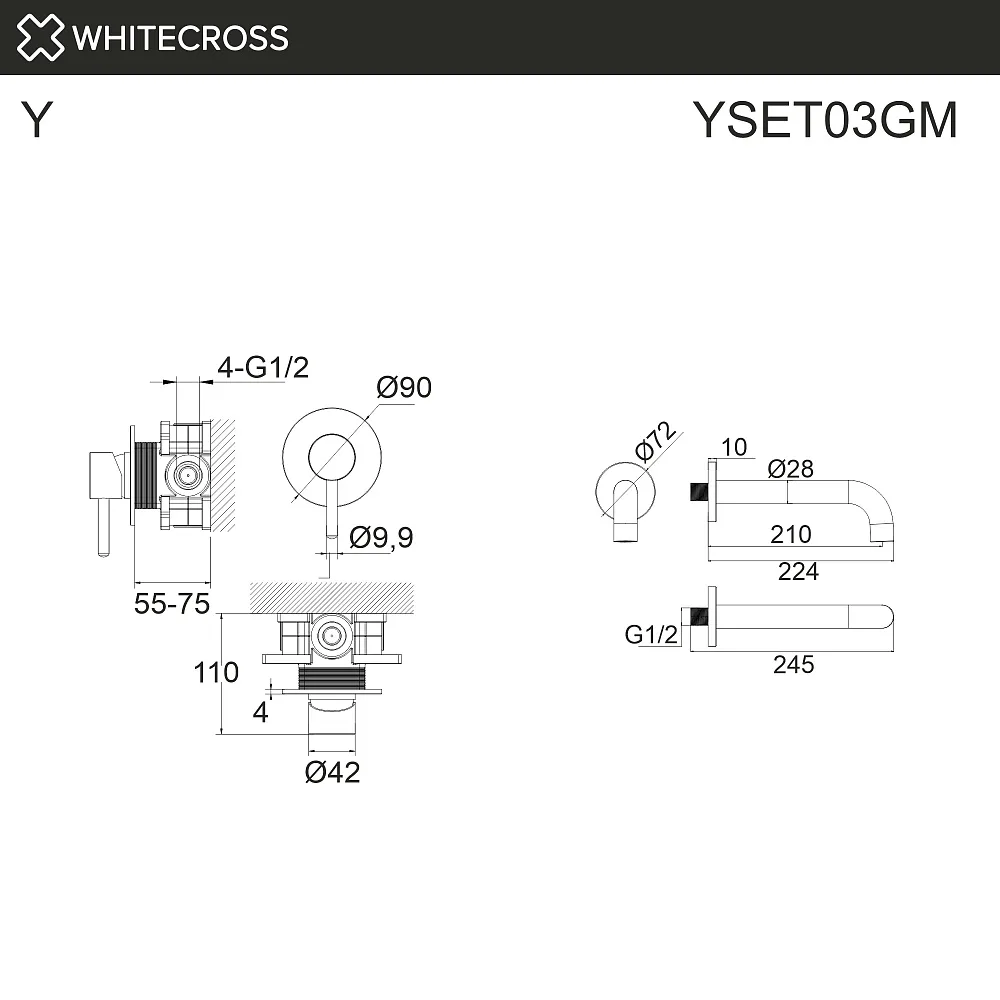 Смеситель для раковины WHITECROSS Y YSET03GM С ВНУТРЕННЕЙ ЧАСТЬЮ, оружейная сталь Sancos — официальный сайт