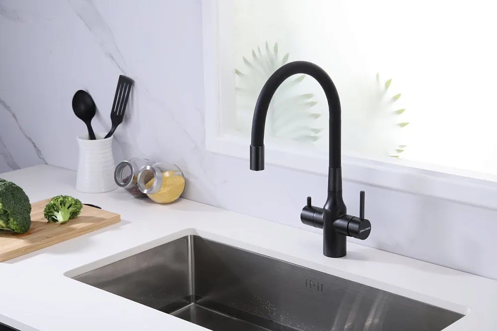 Смеситель для кухни Paulmark Salix Salix Sa213419-BLM матовый черный, с гибким изливом Sancos — официальный сайт
