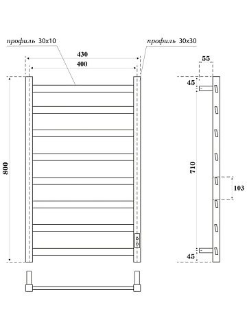 Полотенцесушитель электрический APEXTERMO Галактика GL00184WM 80x45 см, подключение справа, слева, с