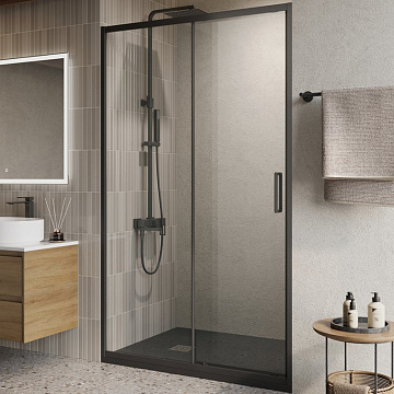 Душевая дверь в нишу BelBagno Luce BF-1-120-C-NERO профиль матовый черный, стекло прозрачное