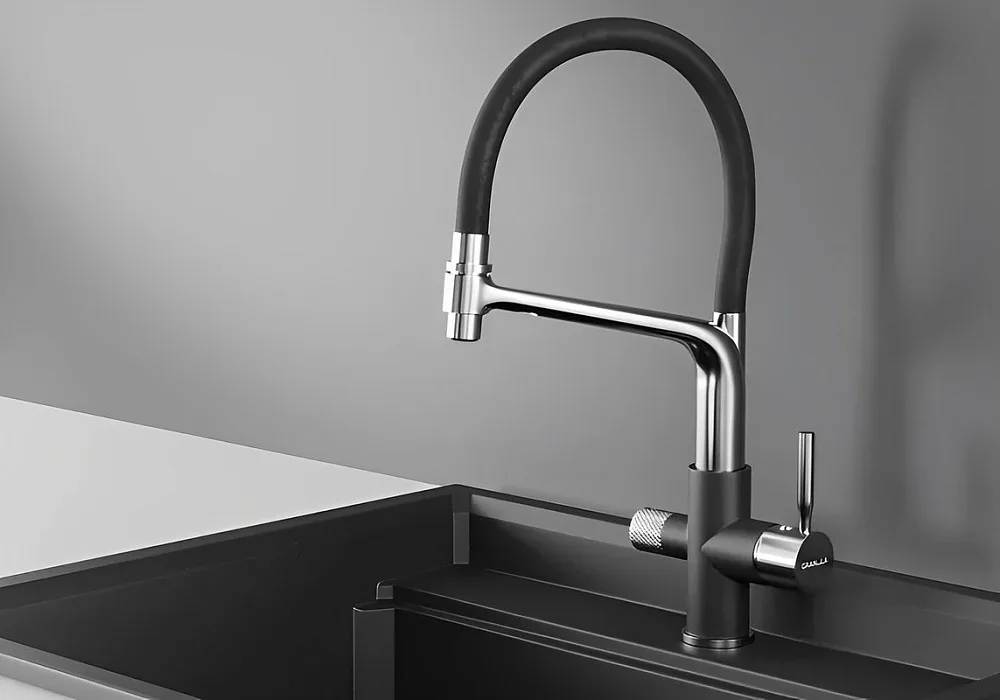 Смеситель для кухни Granula 0075, черный с гибким изливом Sancos — официальный сайт