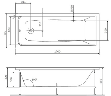 Акриловая ванна AM.PM Gem 170x70 см, W90A-170-070W-A