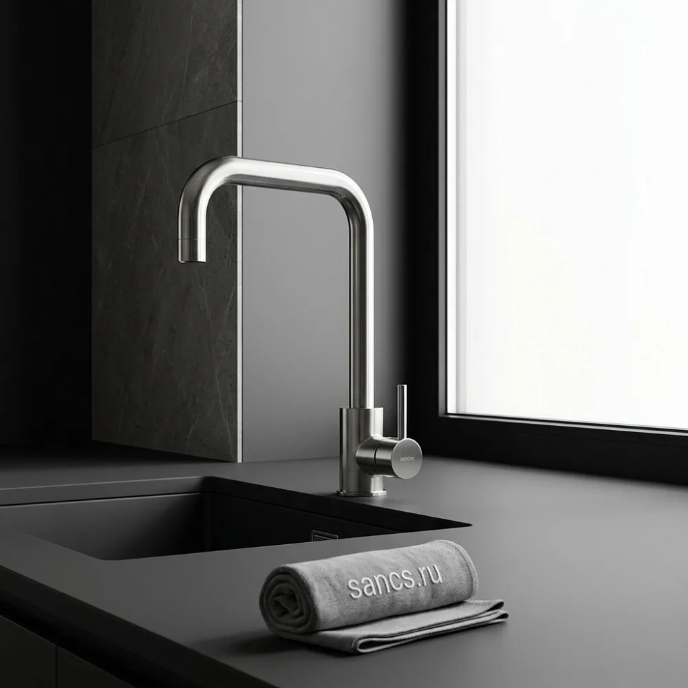 Смеситель для кухни Sancos Stainless, с поворотным Г изливом, нержавеющая сталь, SC12002SS Sancos — официальный сайт