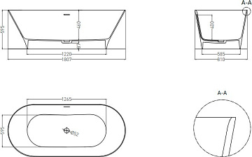 Ванна из искусственного камня Salini Mona S-Sense 180x80 см, отдельностоящая, белая, овальная, со сл