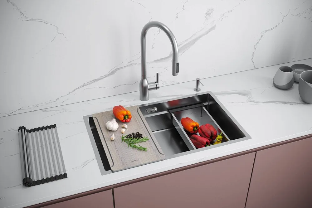 Мойка кухонная Paulmark Next-Multi Sink 74 UNI PM787445-BS брашированная нержавеющая сталь Sancos — официальный сайт