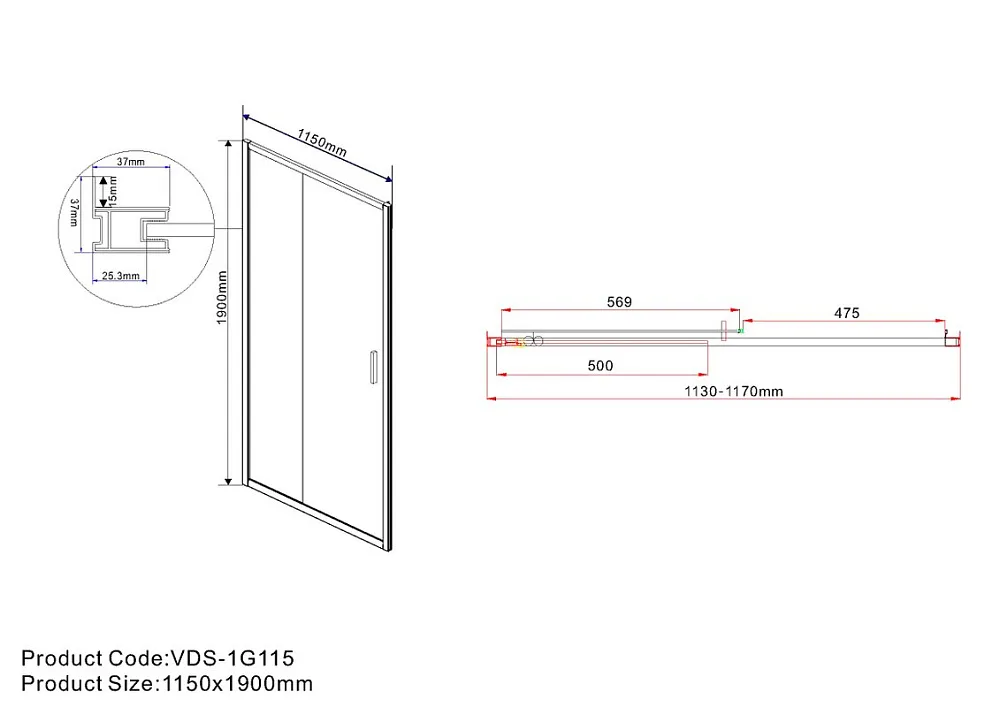 Душевая дверь в нишу Vincea Garda VDS-1G115CLG 115 см, профиль брашированное золото, стекло прозрачн Sancos — официальный сайт