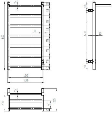 Полотенцесушитель электрический Двин Fj Plaza Neo 80/40 чёрный матовый, с полкой