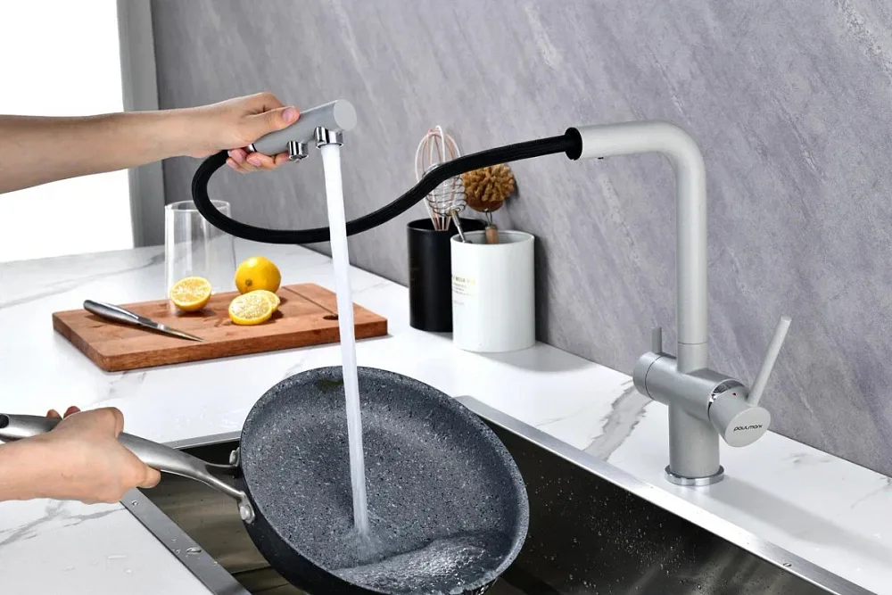 Смеситель для кухни Paulmark Serpentine Se213222-GRS серый дым Sancos — официальный сайт