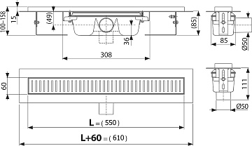 Душевой трап (лоток) AlcaPlast APZ1 S 550, с опорами