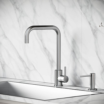 Смеситель для кухни Sancos Stainless, с поворотным Г изливом, нержавеющая сталь, SC12002SS