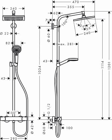 Душевая стойка Hansgrohe Crometta Е 240 1jet Showerpipe 27271000