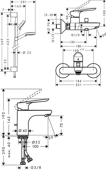 Комплект для ванной Hansgrohe Logis SET Logis E 70 (a)