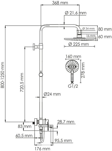 Душевая стойка Wasserkraft Mindel 8500 A185.067.059.WM, белая