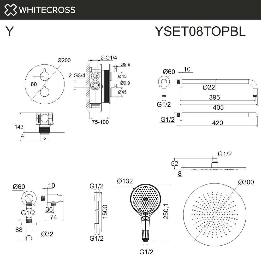 Душевой комплект WHITECROSS Y YSET08TOPBL, С ВНУТРЕННЕЙ ЧАСТЬЮ, черный матовый Sancos — официальный сайт