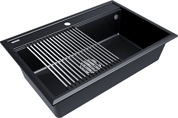 Мойка кухонная Paulmark Stepia + Step PM117551-BLM+R375-BS черный металлик