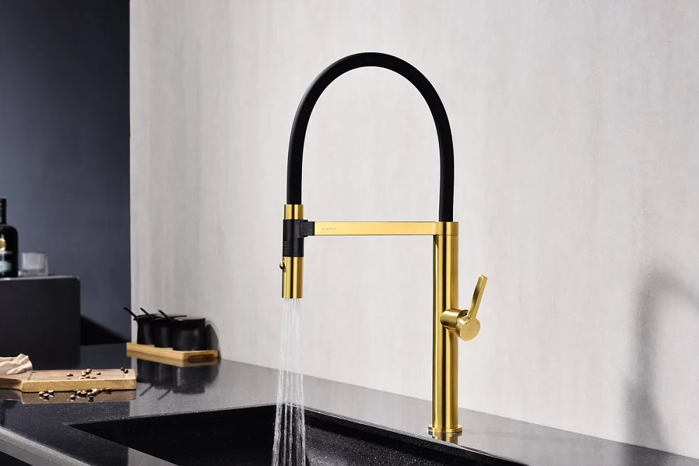 Смеситель для кухни Paulmark Leader Le214101-BG с гибким изливом, брашированное золото Sancos — официальный сайт