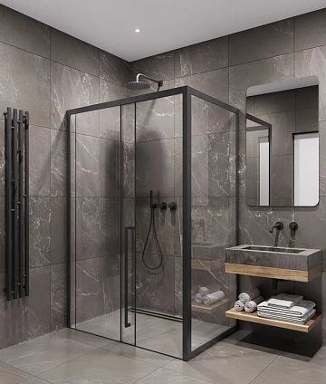 Душевой уголок Timo TDSS-140/03C-8R + TSS-1000/03C-8 140x100 см, профиль черный, стекло прозрачное
