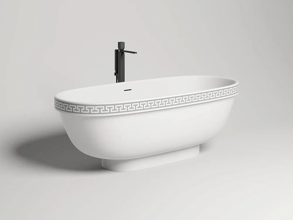 Ванна из искусственного камня Salini Greca Meander S-Stone 180x80 см, отдельностоящая, матовая белая Sancos — официальный сайт
