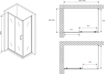 Душевой уголок Abber Schwarzer Diamant AG30100B5-S90B5 100x90, профиль черный, стекло прозрачное