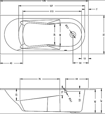 Акриловая ванна Riho Bathtubs Lazy 170x75 см, правая, B079001005