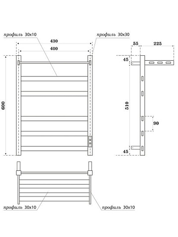Полотенцесушитель электрический APEXTERMO Терра TR11164BM 60x45 см, подключение справа, слева, скрыт
