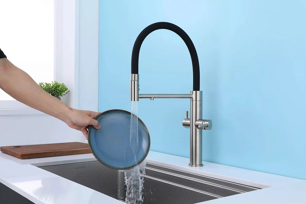 Смеситель для кухни Paulmark Nexus Ne213999-BS с гибким изливом, брашированная сталь Sancos — официальный сайт