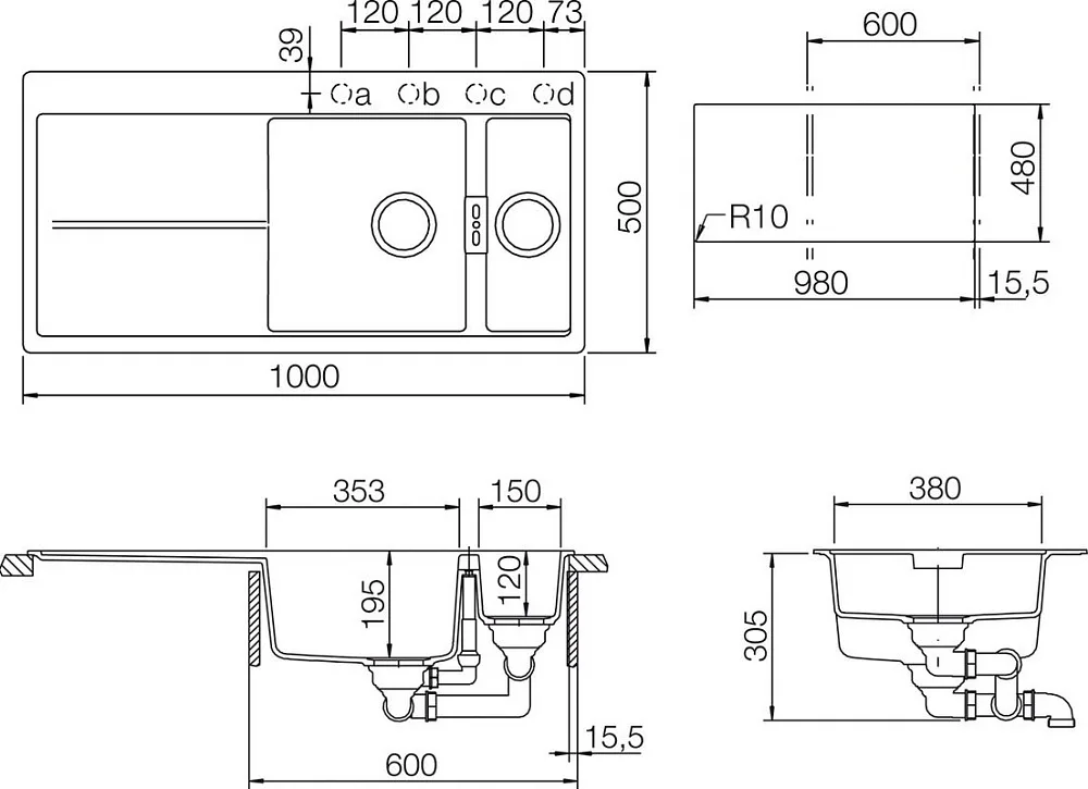 Мойка кухонная Schock Horizont 60D Cristadur аворио, интегрированная Sancos — официальный сайт