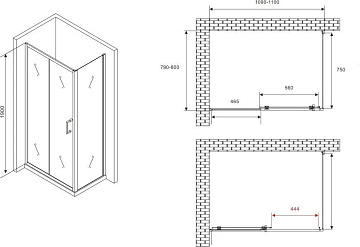 Душевой уголок Abber Schwarzer Diamant AG301105-S805 110х80, профиль хром, стекло прозрачное