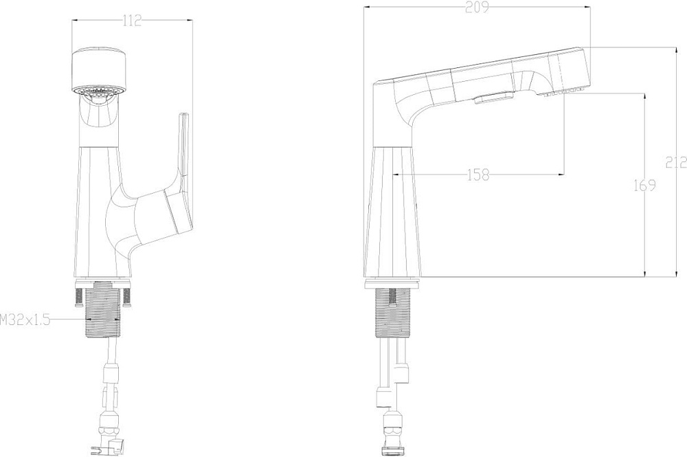 Смеситель для раковины Wonzon & Woghand WW-121B108-CR с выдвижным изливом, хром