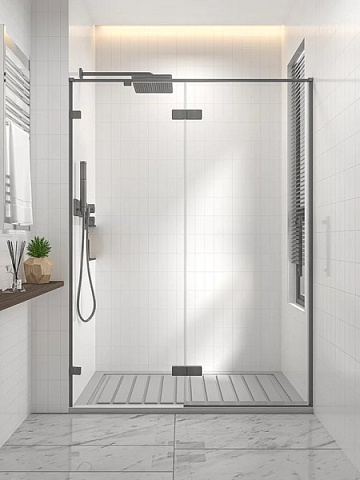 Душевая дверь в нишу Veconi Premium Alassio GR 150x200, профиль брашированный графит, стекло прозрач