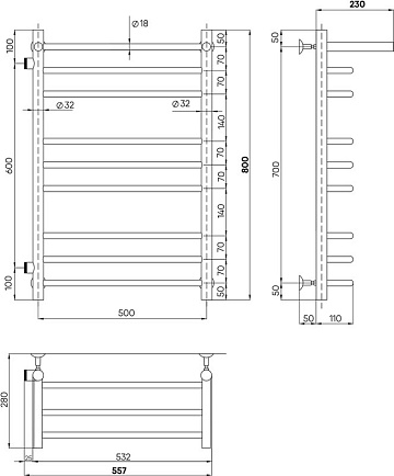 Полотенцесушитель водяной Indigo Brace LBCW80-50PL-б/п-60 с полкой, серебристый