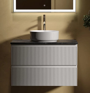 Тумба с раковиной Sancos Snob R 80 см, bianco, столешница черный мрамор, раковина CN5001