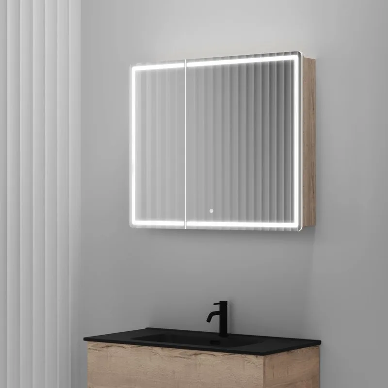 Зеркало-шкаф Sancos Mirror 90 с подсветкой, дуб галифакс натуральный Sancos — Оригинал