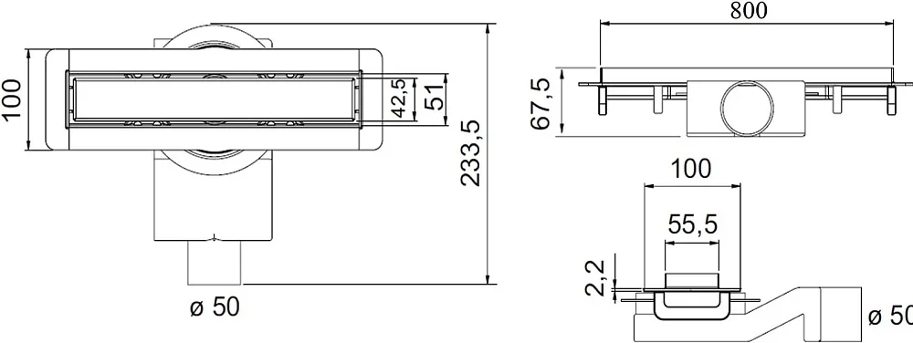 Душевой трап (лоток) Plumberia Selection PSM Modular 80 см, черный матовый Sancos — официальный сайт