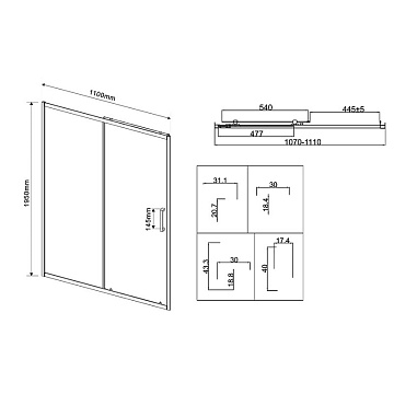 Душевая дверь в нишу Vincea City VDS-5CT110CLGM 110 см, профиль вороненая сталь, стекло прозрачное