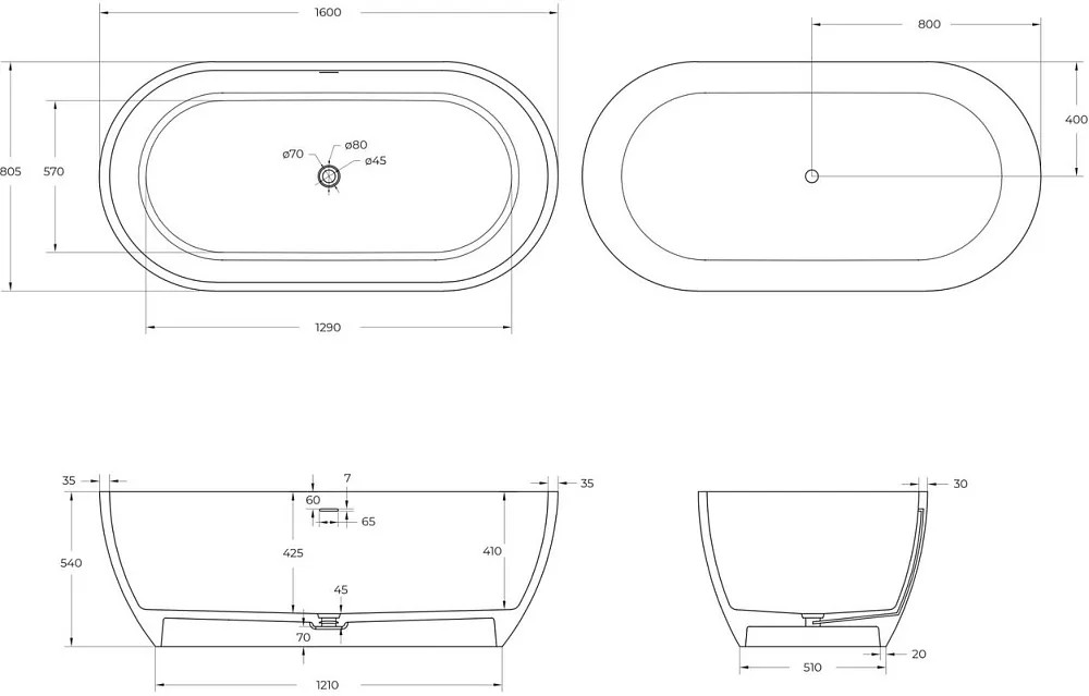 Ванна из искусственного камня Cezares Stylus Solid Surface 160x80 см, отдельностоящая, матовая белая Sancos — официальный сайт