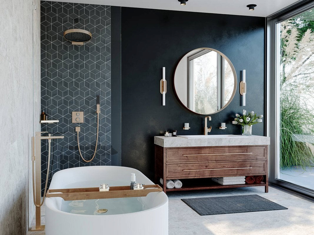 Термостатический смеситель встраиваемый Hansgrohe Ecostat Square 15714140, для душа, шлифованная бро
