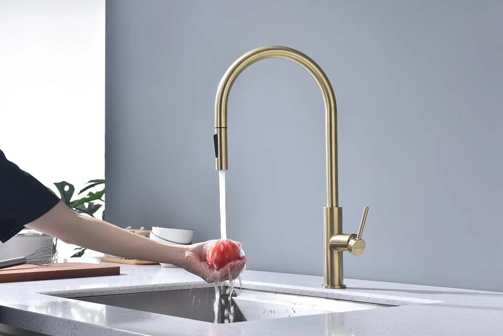 Смеситель для кухни Paulmark Senso Se215180-SBG светлое брашированное золото Sancos — официальный сайт
