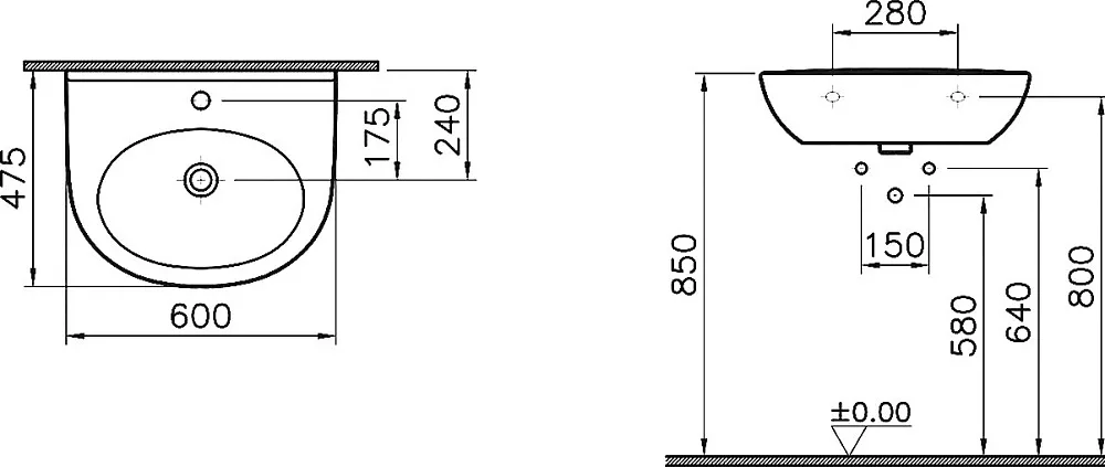 Раковина VitrA Zentrum 5786B003-0001 60 см Sancos — официальный сайт