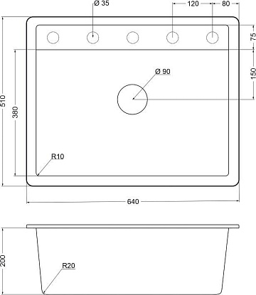 Мойка кухонная Emar Quartz EMQ-1640.Q, антрацит