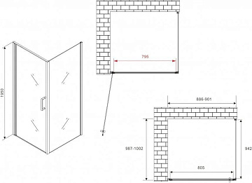 Душевой уголок Abber Sonnenstrand AG04090B-S100B 100x90, профиль черный, стекло прозрачное